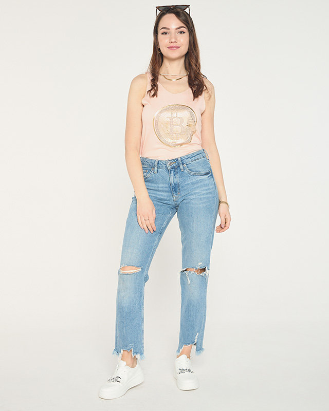 Dámsky top so zlatou potlačou v svetloružovej farbe - Oblečenie