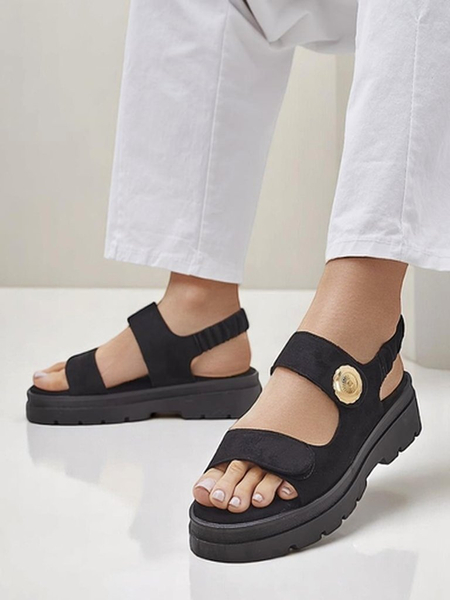 Ženski sandali Royalfashion Anthea Nero – črn semiš, platforma 5 cm