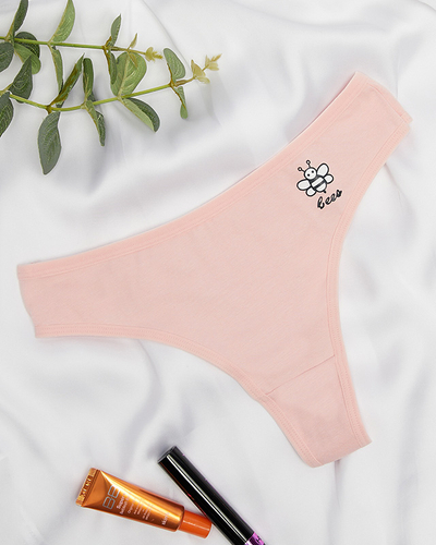Svetloružové bavlnené dámske jednofarebné tangá s potlačou - Spodná bielizeň