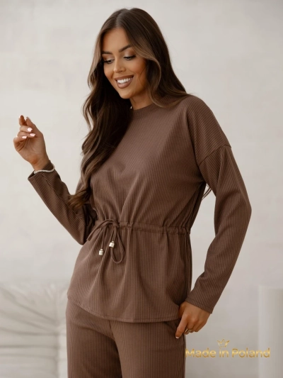 Royalfashion Bombažen ženski komplet a la pulover s rebrastim vzorcem