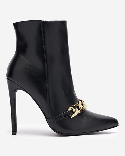 OUTLET Čierne čižmy na podpätku zdobené retiazkou Rittle- Obuv