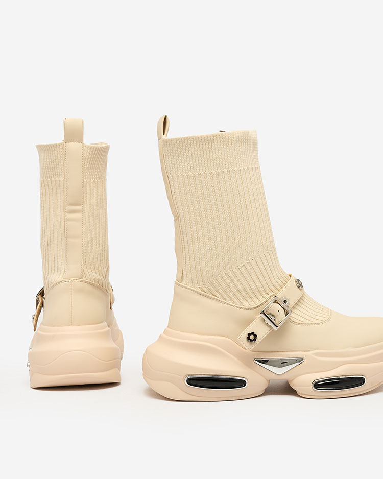 Royalfashion Dámske športové topánky so zvrškom a'la ponožka v béžovej farbe Folden