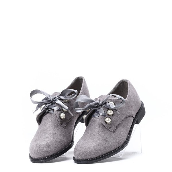 Szare półbuty z perełkami Perle- Obuwie