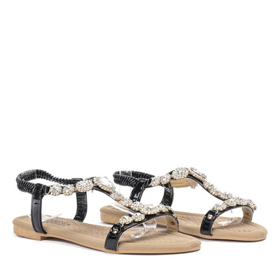 Czarne sandały z kamyczkami Reika- Obuwie