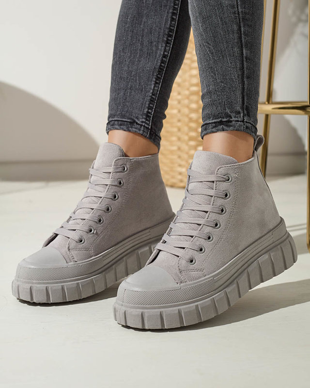 OUTLET Svetlosivé dámske šnurovacie športové topánky a'la tenisky Netara - Obuv