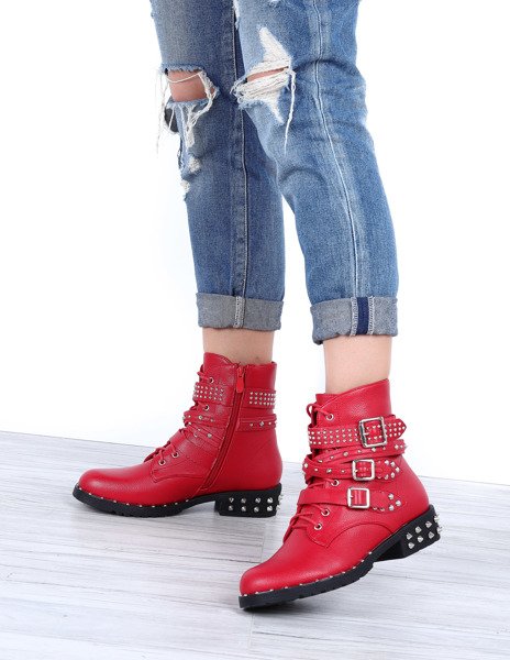 Czerwone workery z ćwiekami Stephanie - Obuwie