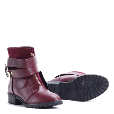 Bordowe workery z suwakiem Katelyn- Obuwie