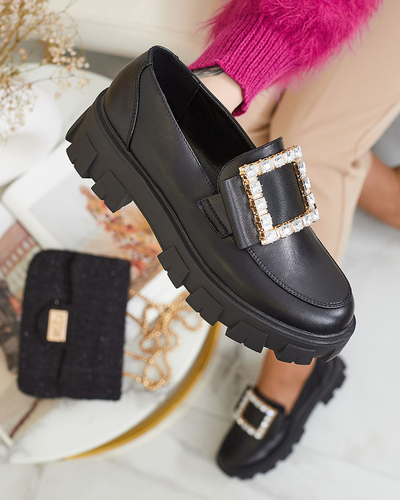 Royalfashion Čierne mokasíny s ozdobou na priehlavku Alomease