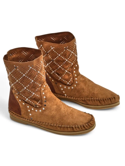 Royalfashion Dámske členkové čižmy s nízkym klinom a cvočkami Indický štýl