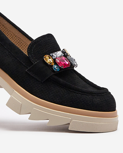 Čierne ažurové dámske mokasíny s ozdobou Bokkso - Obuv