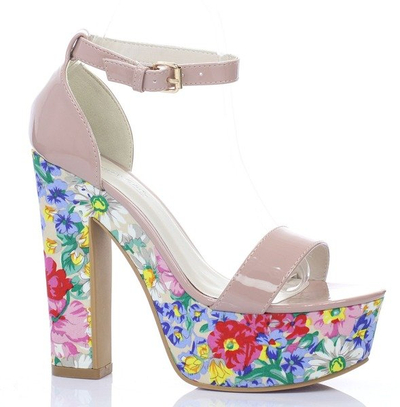 Ružové kvetované sandále na platforme Marie- Obuv