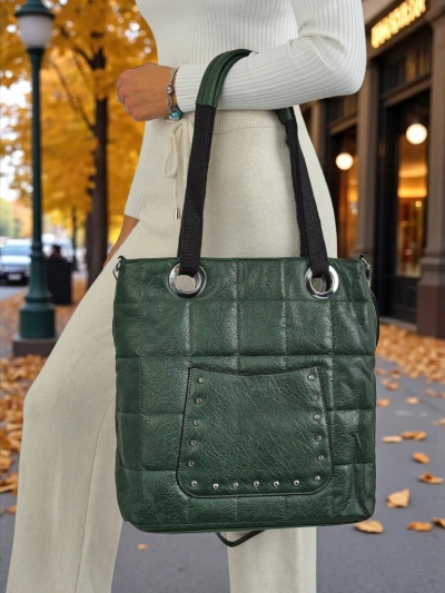 Ženska torba Callista Verde elegantna iz eko usnja, modna zadrga, zelena