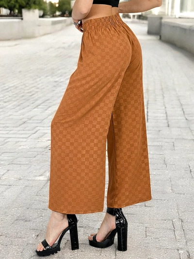 Royalfashion Dámske široké kockované nohavice