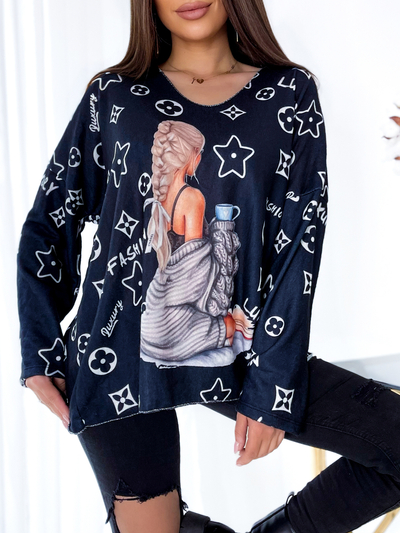 Royalfashion Dámska dlhá blúzka s potlačou