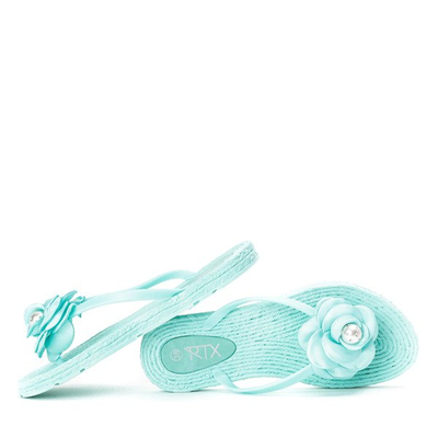 Niebieskie klapki japonki z ozdobnym kwiatuszkiem Virena - Obuwie