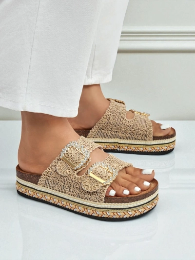 Royalfashion Dámske sandále s ozdobnými kamienkami na prackách GlamCork