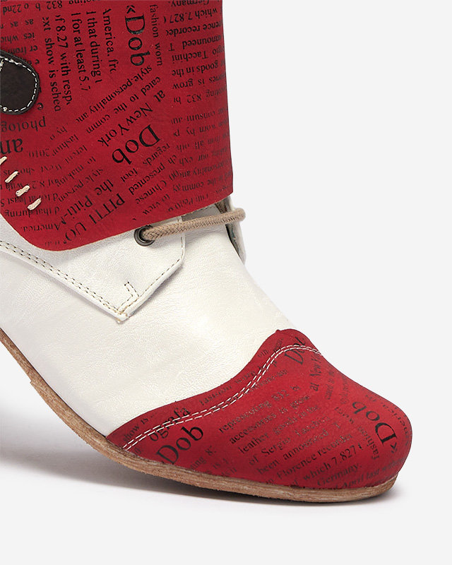 OUTLET Dámske červeno-biele čižmy s potlačou Gehami- Obuv