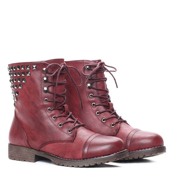 Bordowe Workery Lucy - Obuwie