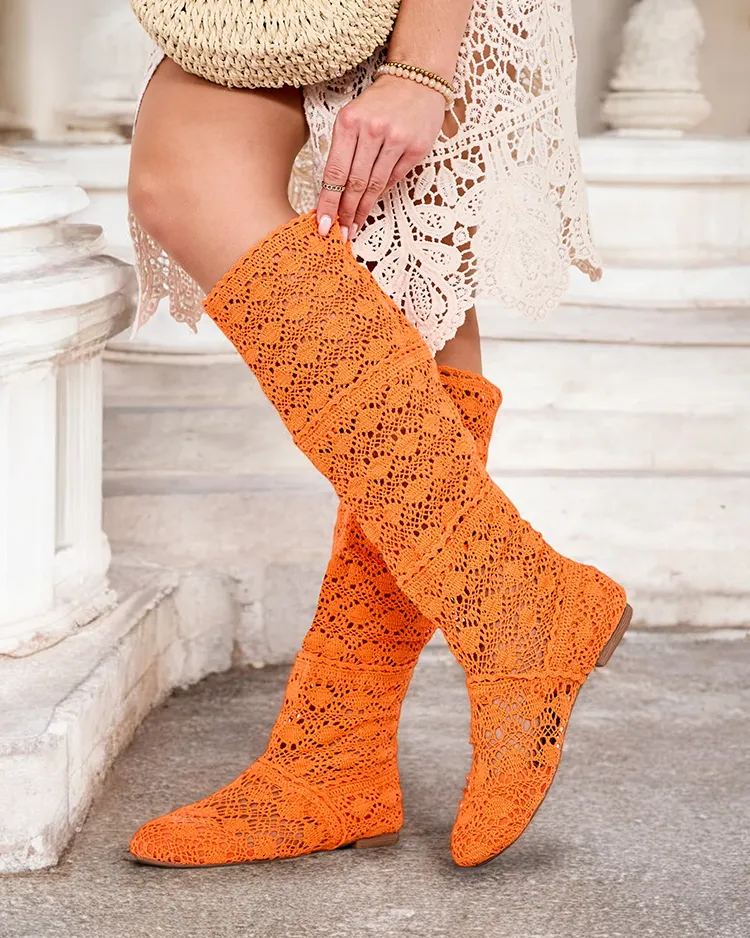 Royalfashion Dámske ažurové čižmy nad kolená Corro