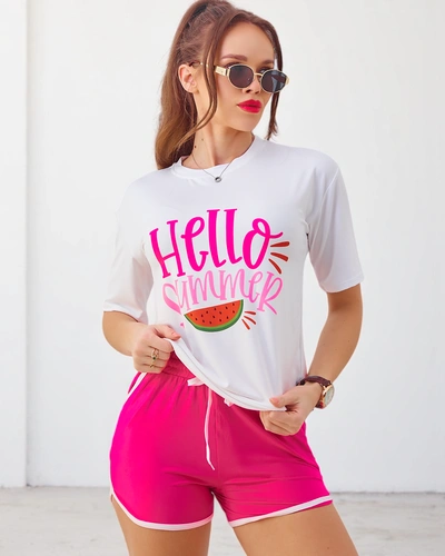 Royalfashion Dámsky športový set s tričkom a šortkami Hello Summer