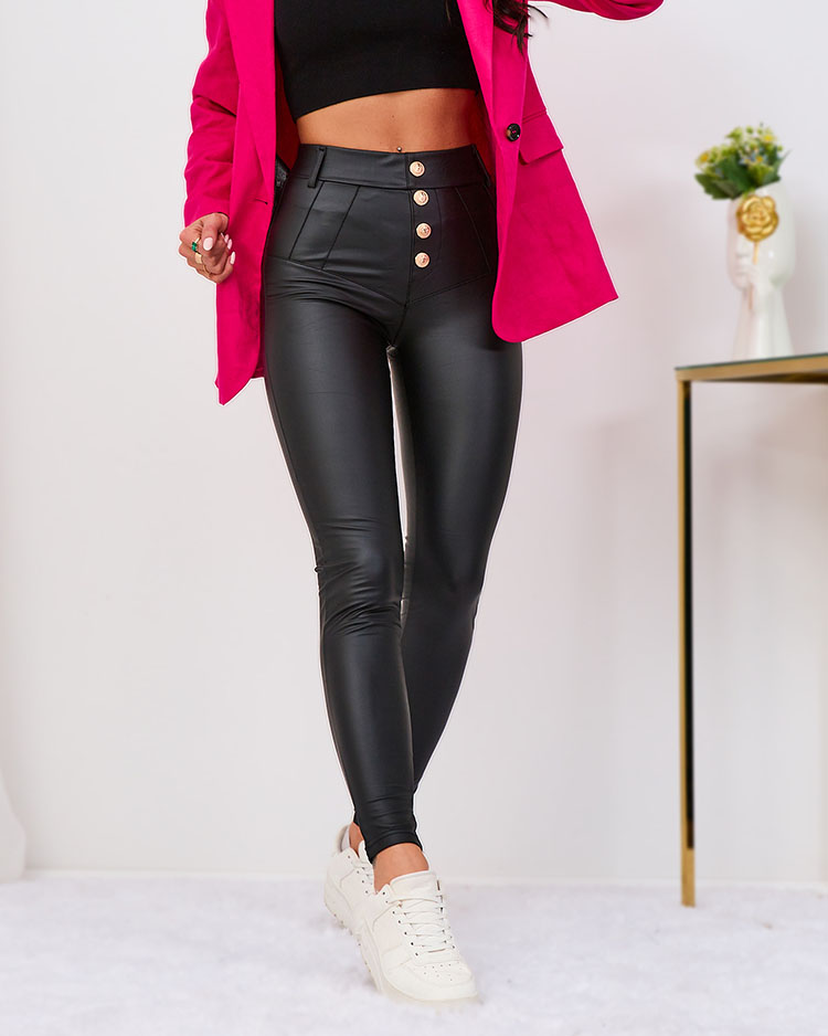 Royalfashion Svetlohnedé dámske nohavice so zlatými gombíkmi