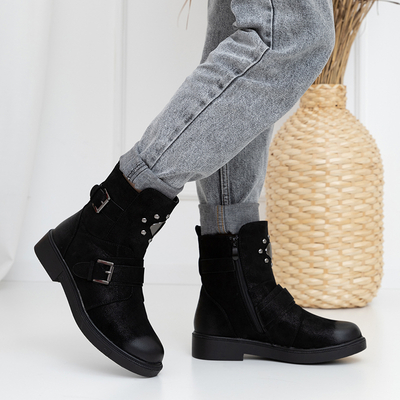 Roza čierne členkové čižmy na plochom opätku - topánky