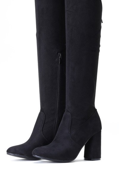 Czarne kozaki na słupku Mei - Obuwie