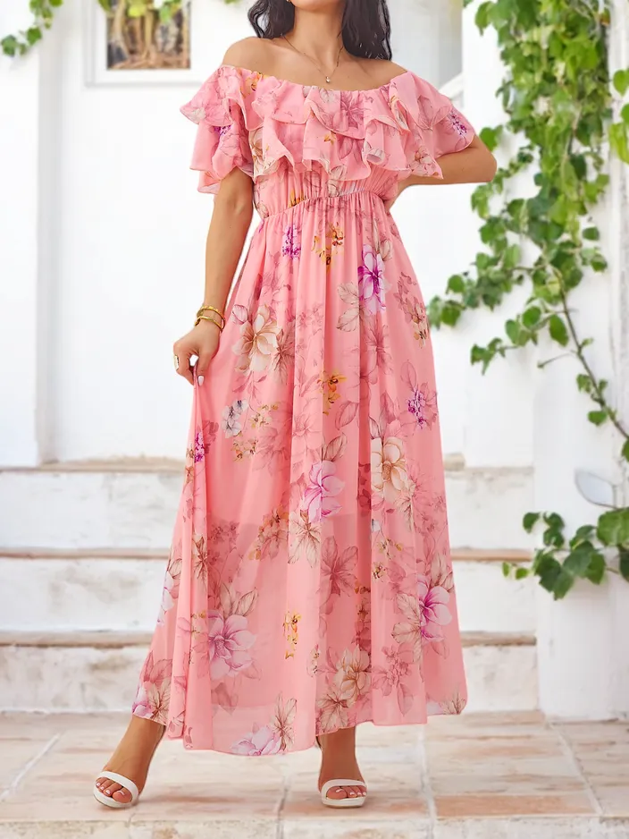 Royalfashion Dámske šaty bez ramienok s krátkymi rukávmi v rôznych kvetinových vzoroch