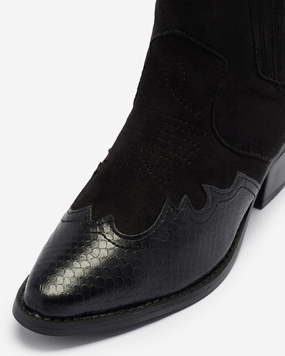 Čierne eko semišové kovbojské čižmy na nízkom stĺpiku Zirras - Obuv