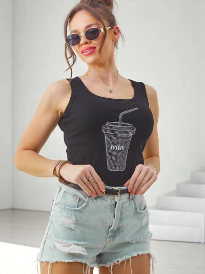 Royalfashion Dámsky bavlnený top s kamienkovým pohárom