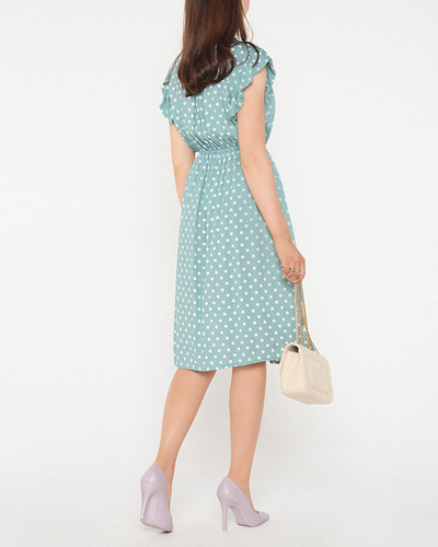 Mint dámske šaty s bodkovaným výstrihom na viazanie - Oblečenie