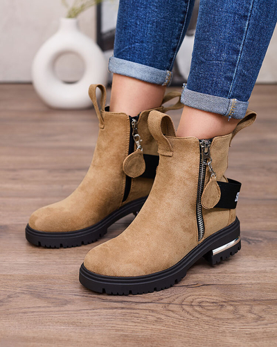 Royalfashion Hnedé čižmy z eko-semišu s remienkom a zipsami Redmisala