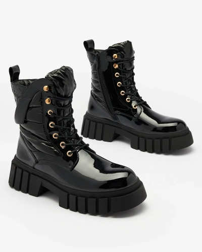 Royalfashion Dámske lakované čierne čižmy Wefetto