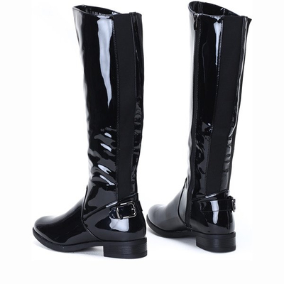 Czarne kozaki lakierowane Regina - Obuwie