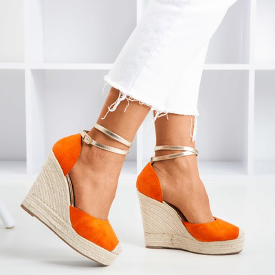 Oranžové espadrilky na vysokom kline Sablac - Obuv