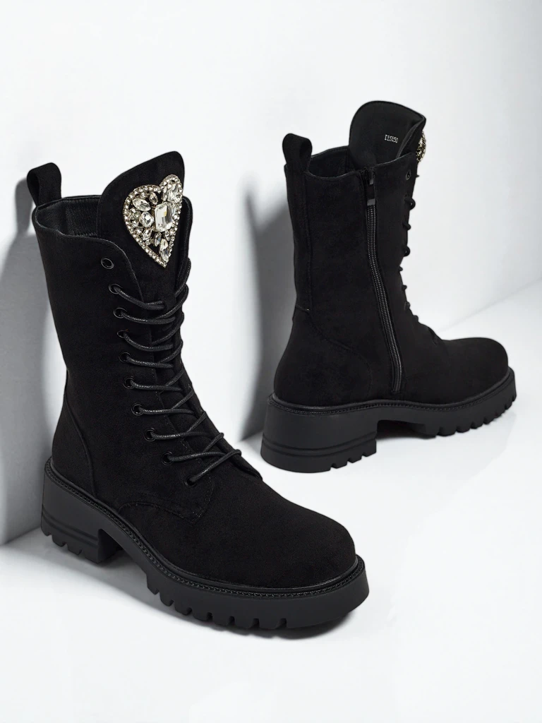 Ženski Gležnarji Luna Črni Usnjeni Elegantni za Jesen