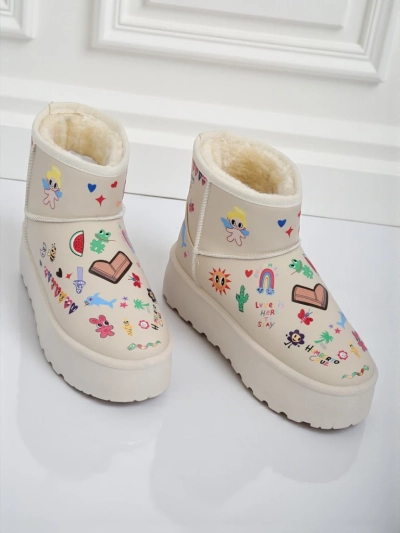 Škornji Lemuria - Kremni snežni škornji Doodle z debelim podplatom Furrini