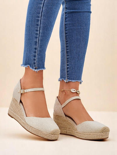 Ženski sandali s polno peto Callista Royalfashion bež eko usnje