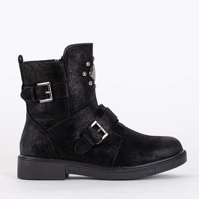 Roza čierne členkové čižmy na plochom opätku - topánky