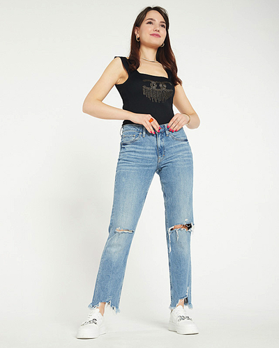 Čierny dámsky top s kubickými zirkónmi - Oblečenie