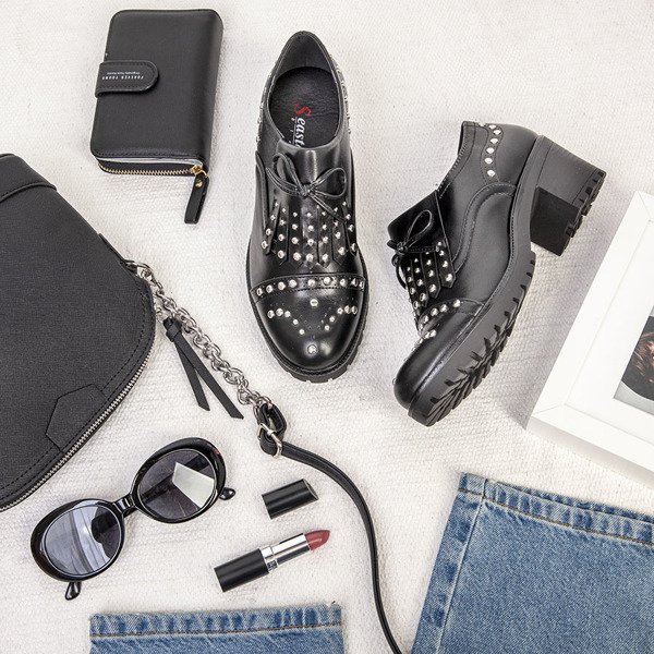 Čierne poltopánky na hrubom stĺpiku Colorado - Obuv