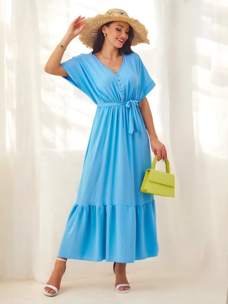 Royalfashion Dámske midi šaty s krátkymi rukávmi a dekoratívnymi gombíkmi