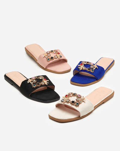 OUTLET Dámske ružové eko semišové papuče so zlatou prackou Kom- Footwear