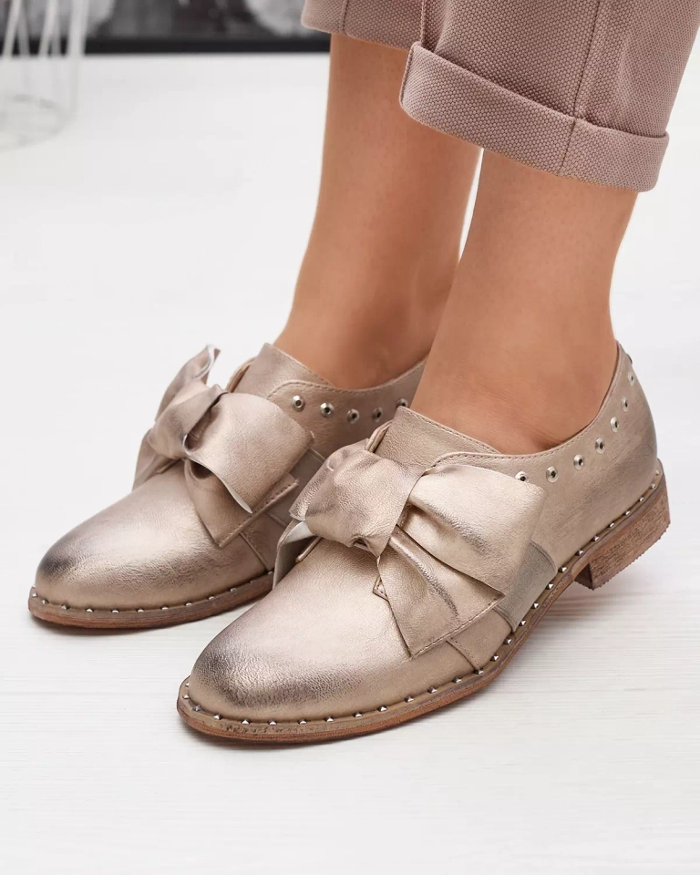 Zlaté dámske poltopánky s mašľou Entera - Obuv