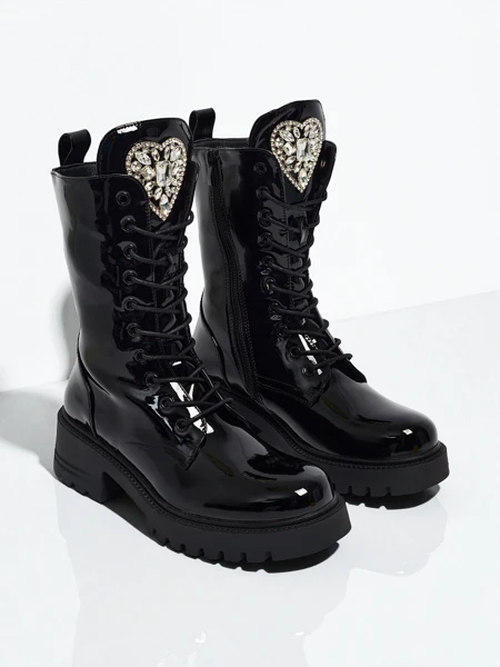 Ženski Gležnarji Luna Črni Lakasti Stilski za Jesen