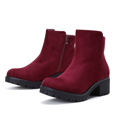 Bordowe botki na słupku Linda - Obuwie