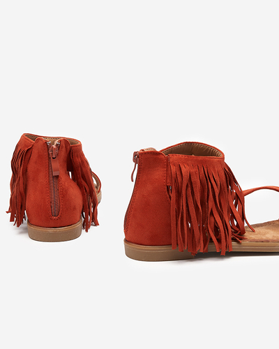 OUTLET Dámske sandále so strapcami v červenohnedej farbe Clov-Shoes