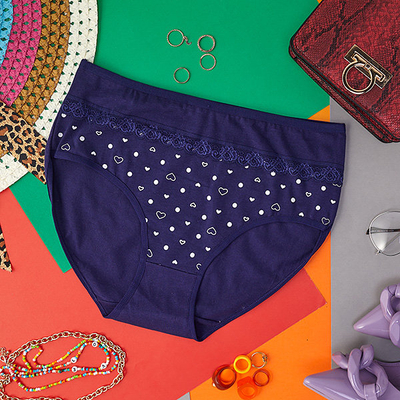 Námornícko modré bavlnené dámske slipy so srdiečkami - Spodná bielizeň