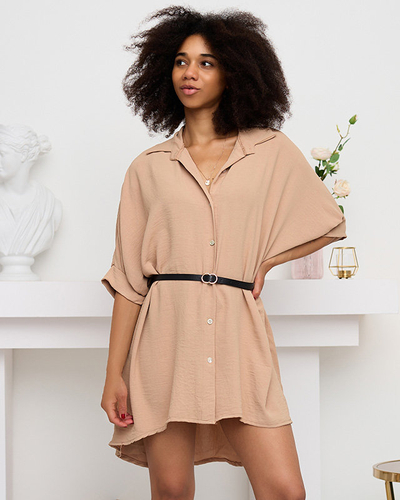 Dámska béžová tunika s opaskom - Oblečenie