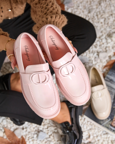 Royalfashion Ružové dámske mokasíny s lakovaným povrchom Glidef